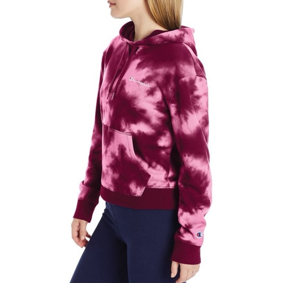Champion Women's Red Pink Purple Tie-Dye Pullover Fleece Hoodie Sz XL Cozy - Picture 1 of 11
